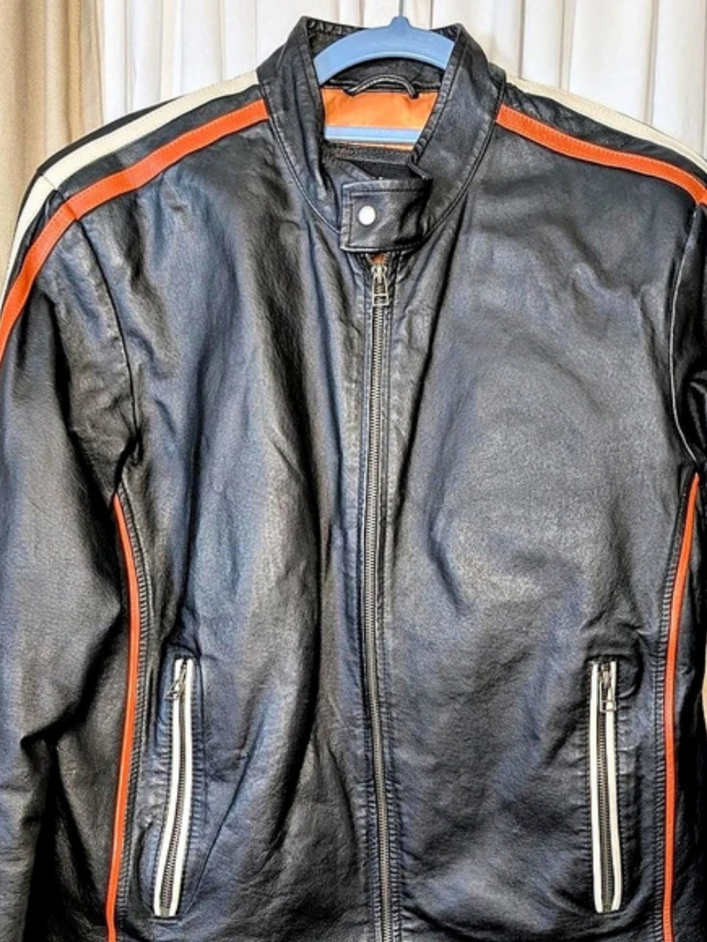 LMENTAL Men's Black & Orange Leather Jacket Size Large Like New